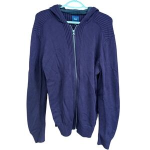 Gap Mens Medium Full‎ Zip Knit Sweater Hoodie Plum Purple Ribbed Trim